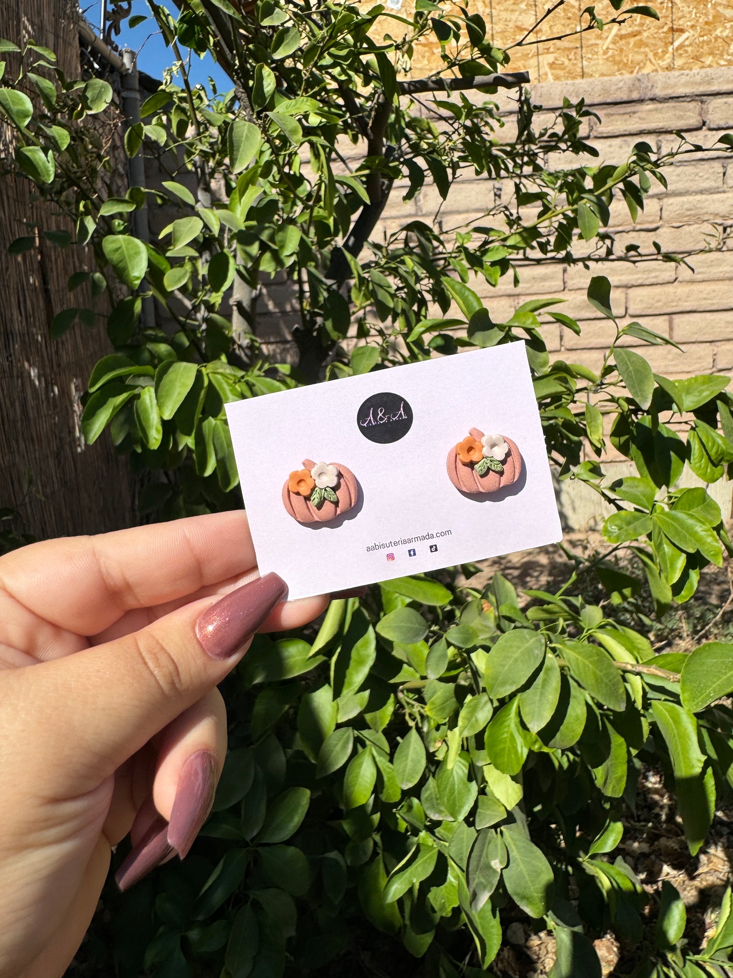 Flower Pumpkin Stud Clay Earrings