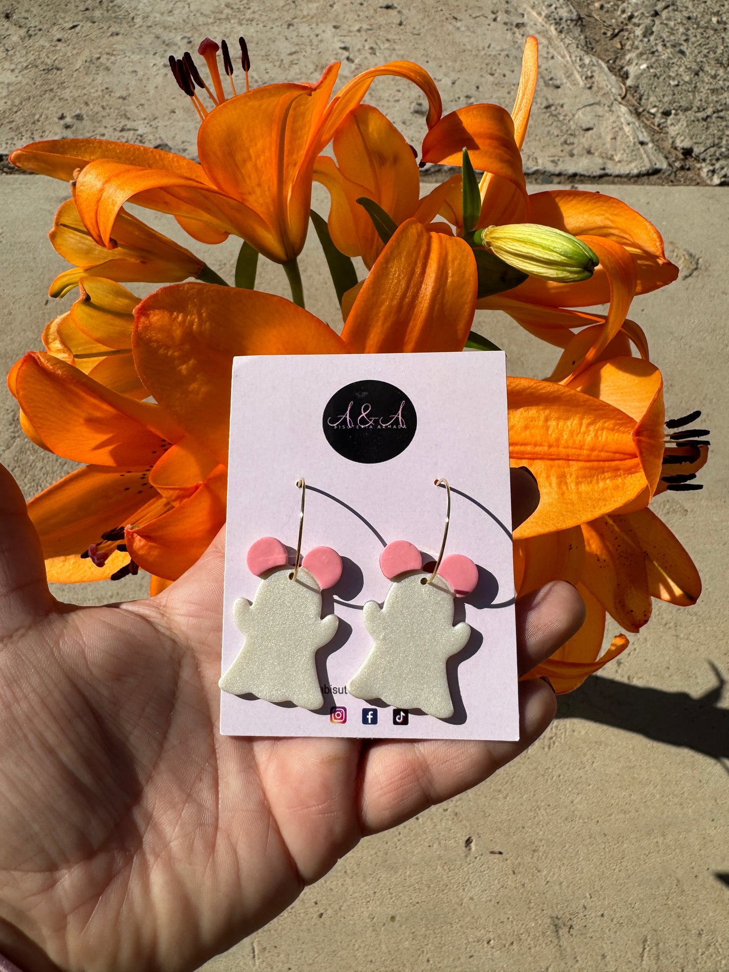 Pink Clay Mouse Ghost Earrings