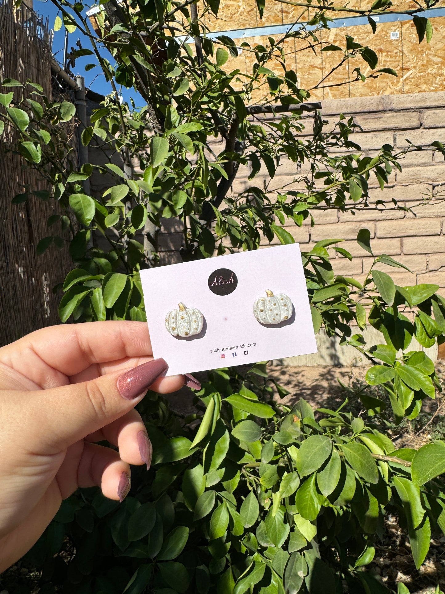 White Pumpkin Stud Clay Earrings