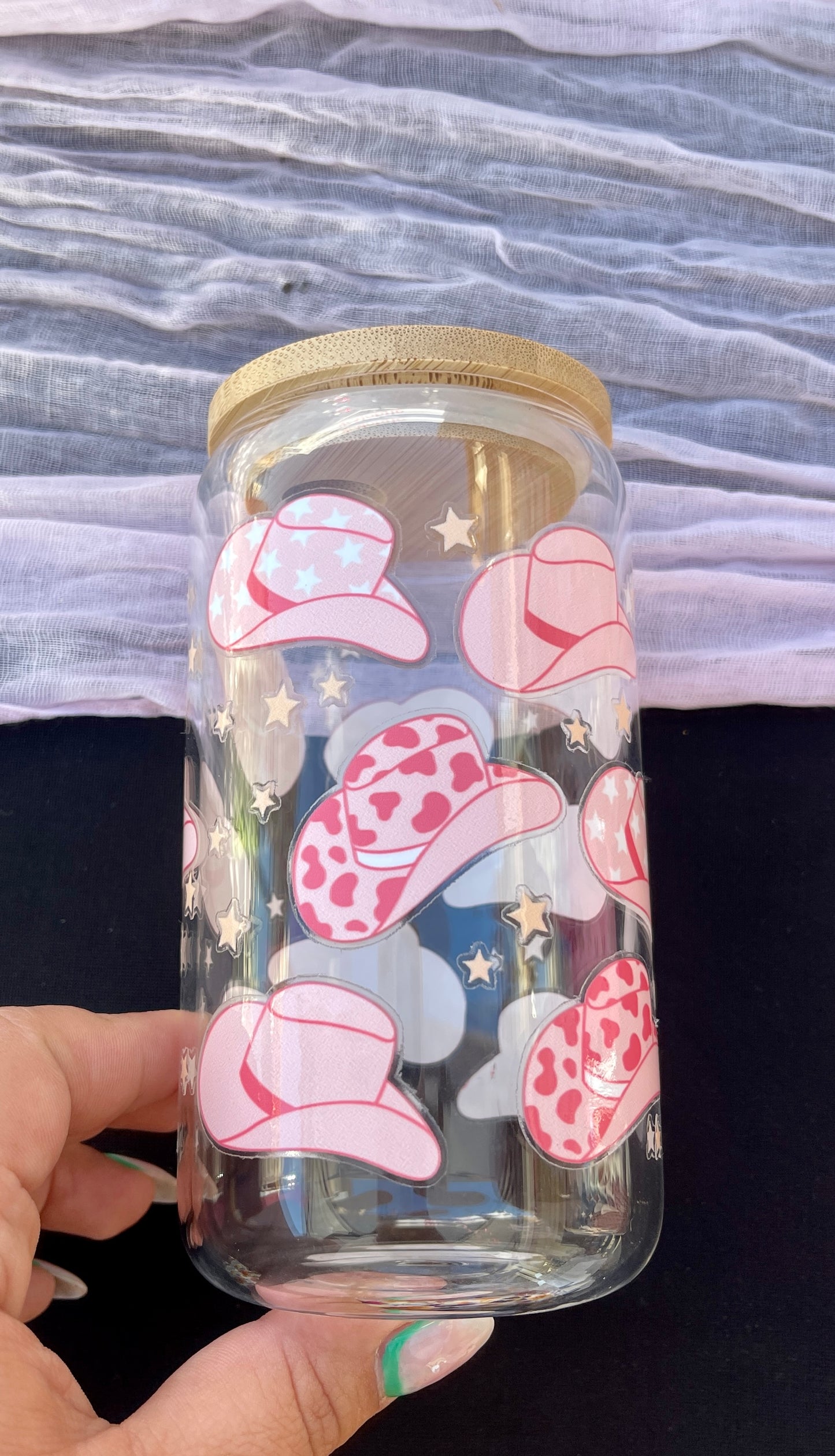 Pink Cowgirl Glass Cup