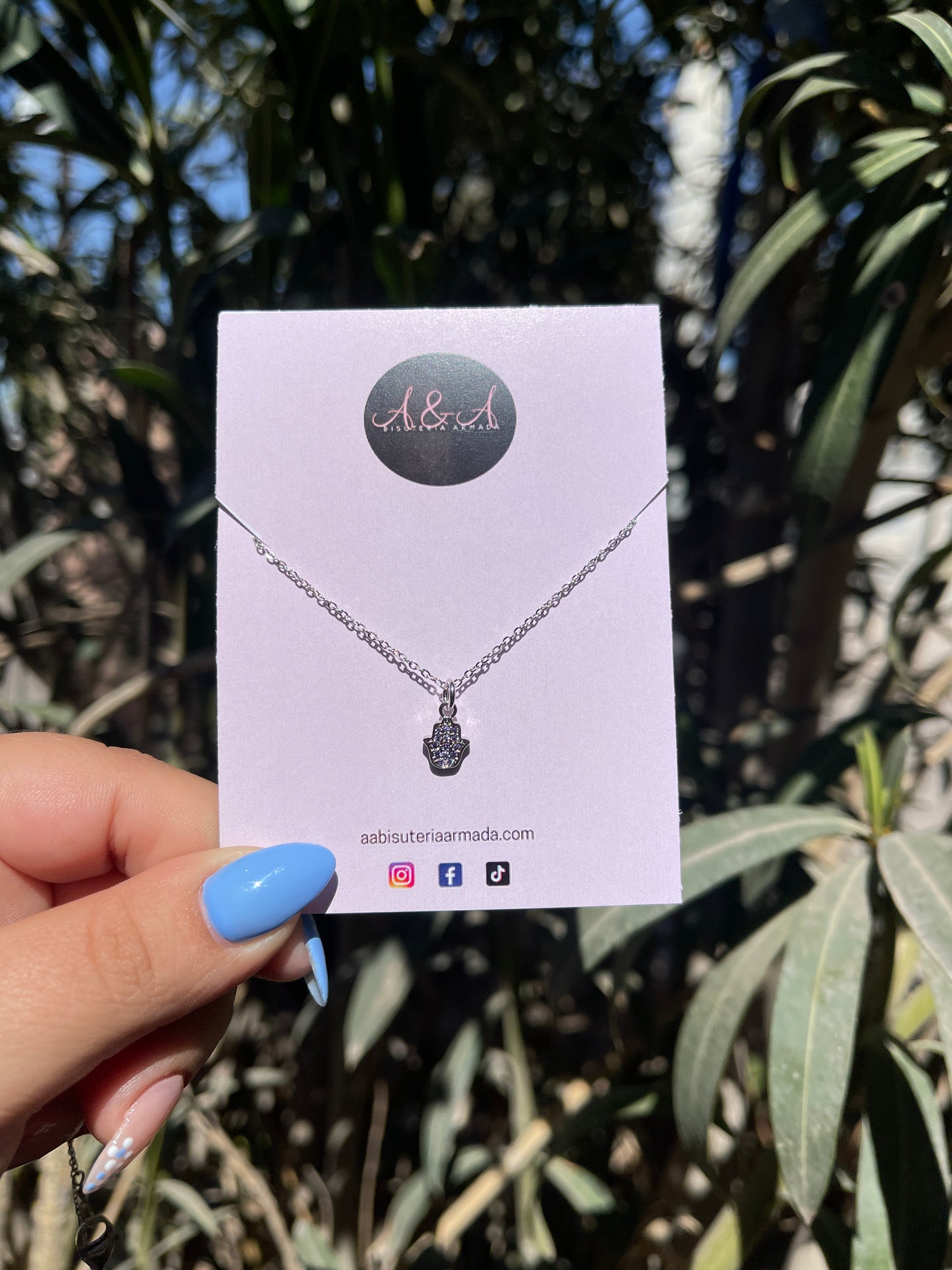 Mini Hamsa Hand Silver Necklace