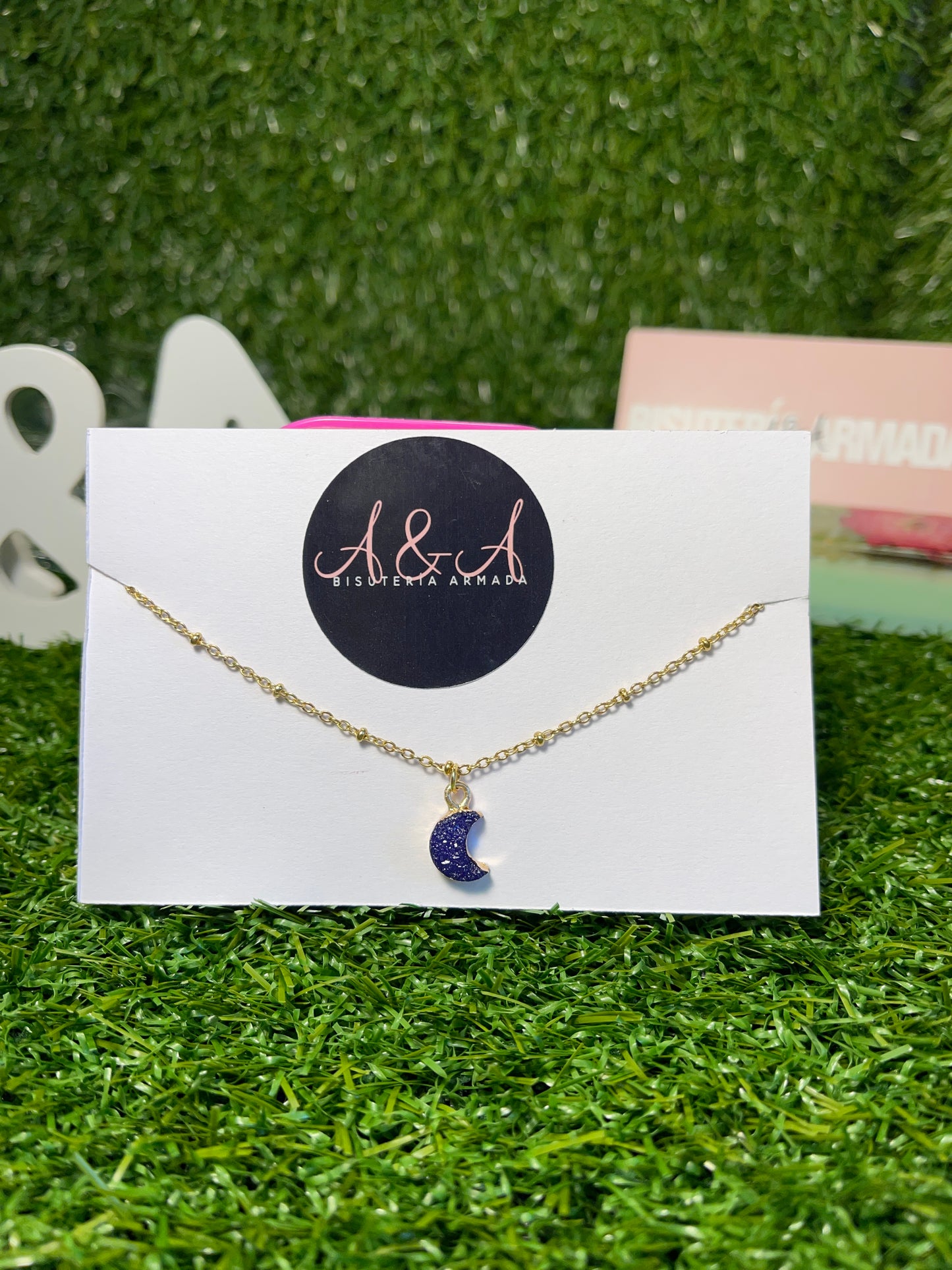 Resin Druzy Moon Necklace
