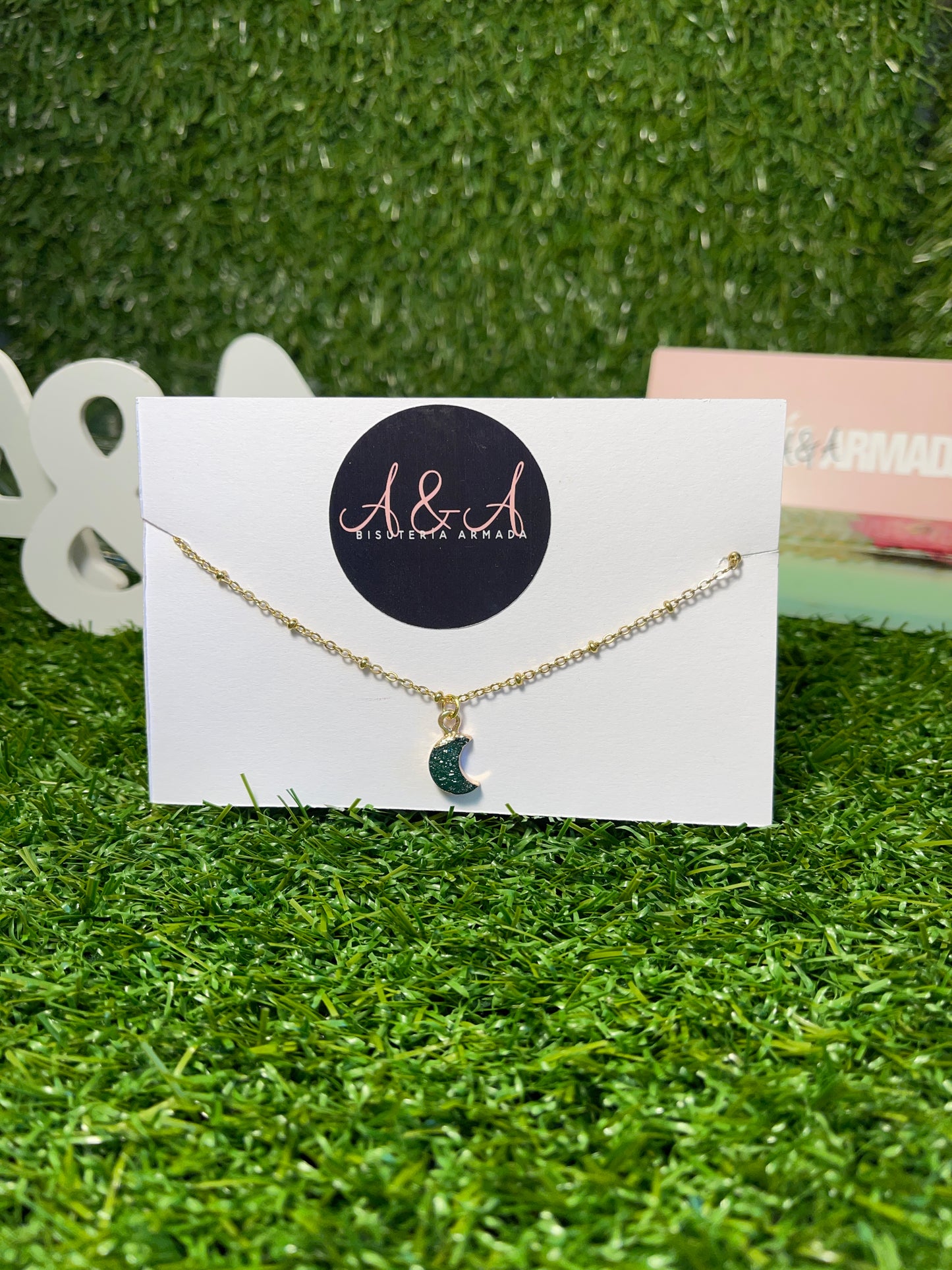 Resin Druzy Moon Necklace