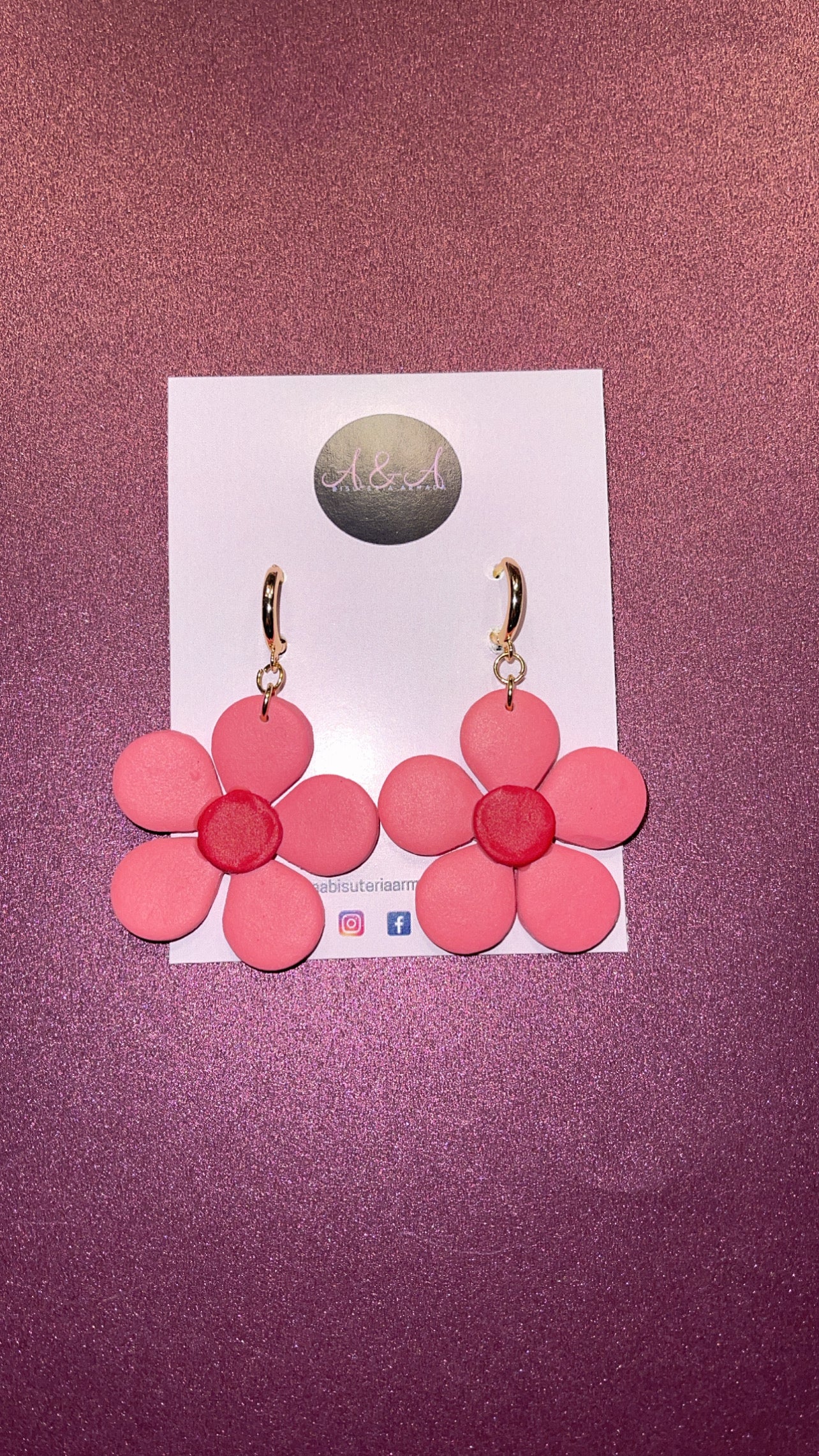 Big Pink Flower Earrings