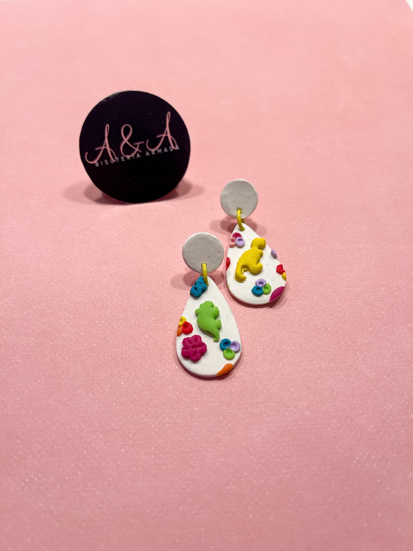 Dinosaur Rainbow Clay Earrings