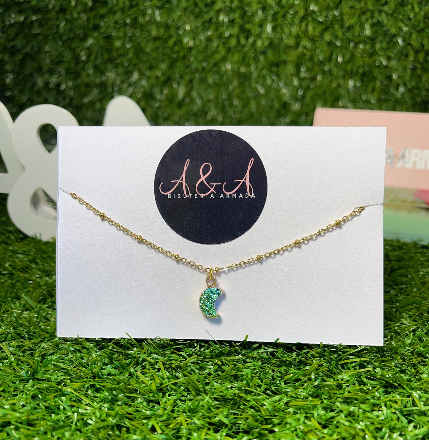 Resin Druzy Moon Necklace
