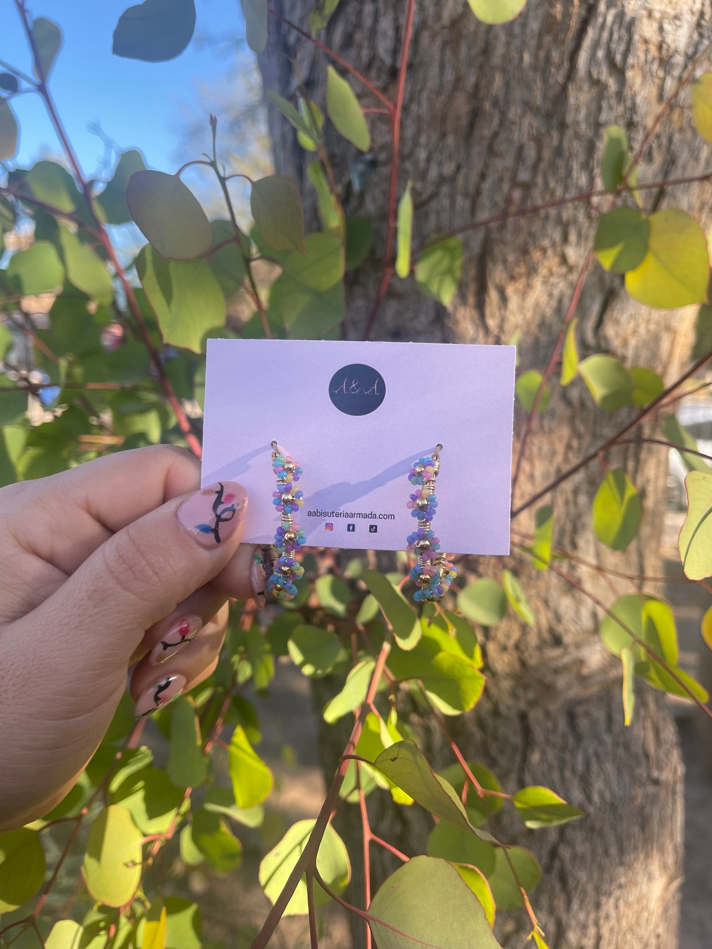 Rainbow Flower Wired Hoops