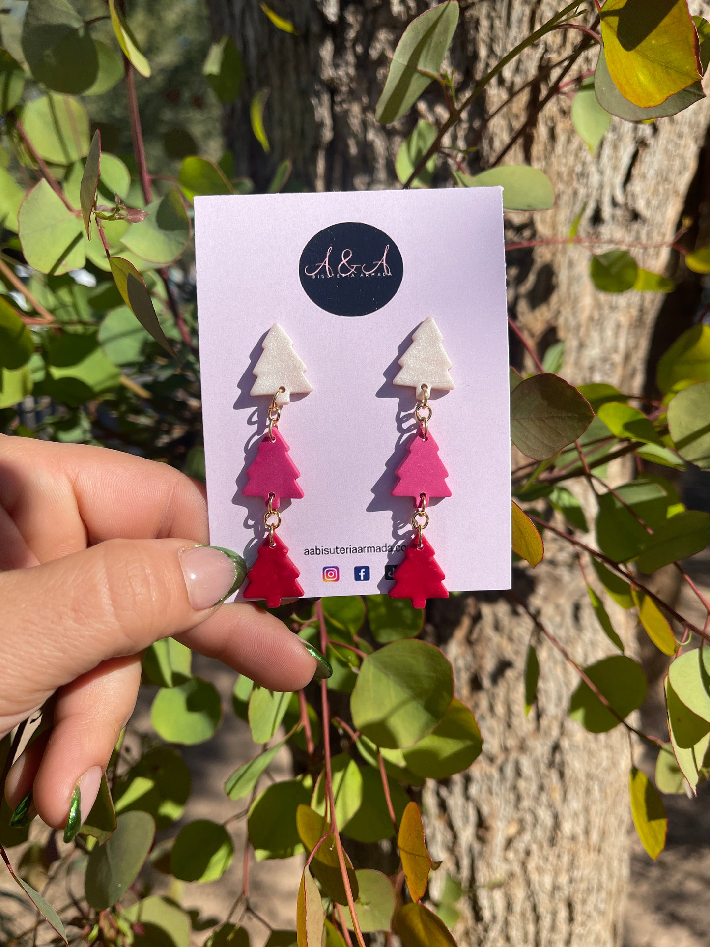 Pink Christmas Tree Earrings
