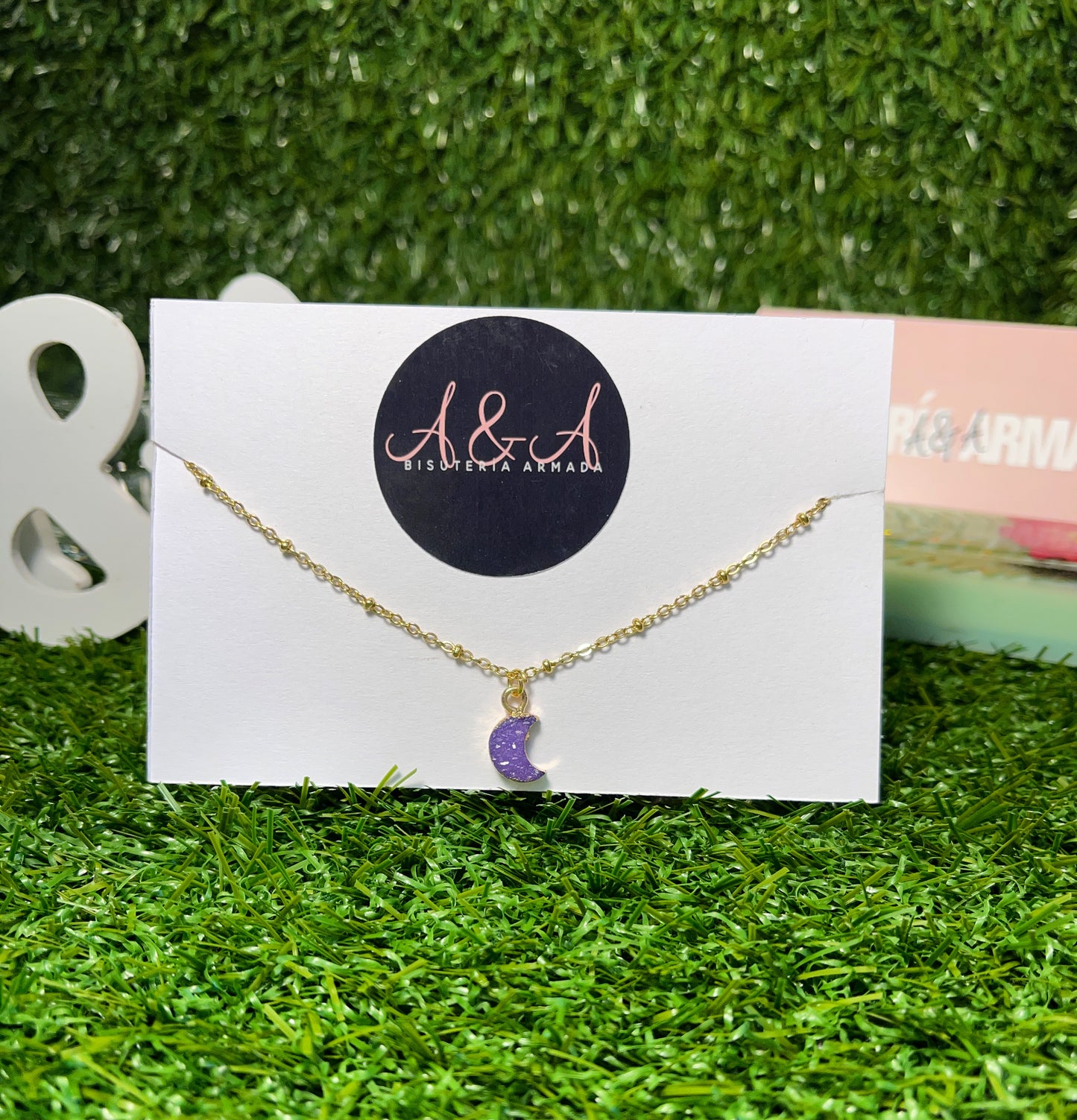 Resin Druzy Moon Necklace