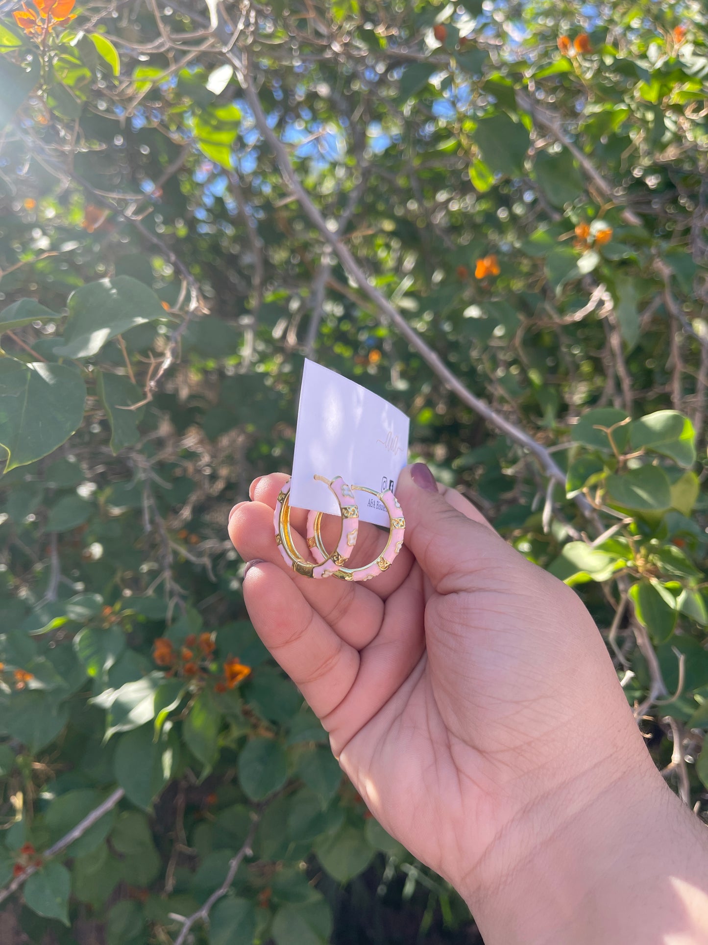 Pink Flower Hoop Earrings