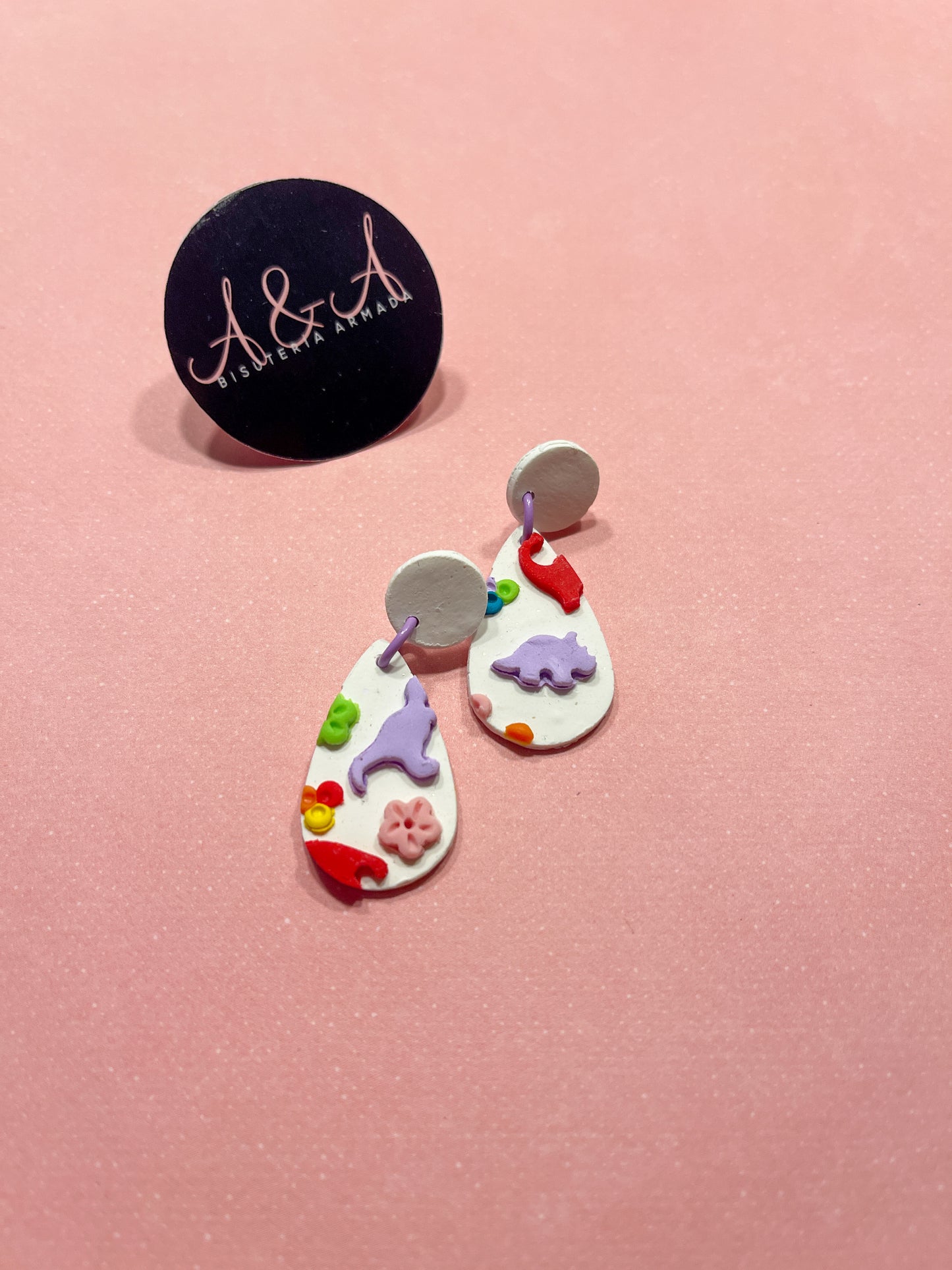 Dinosaur Rainbow Clay Earrings