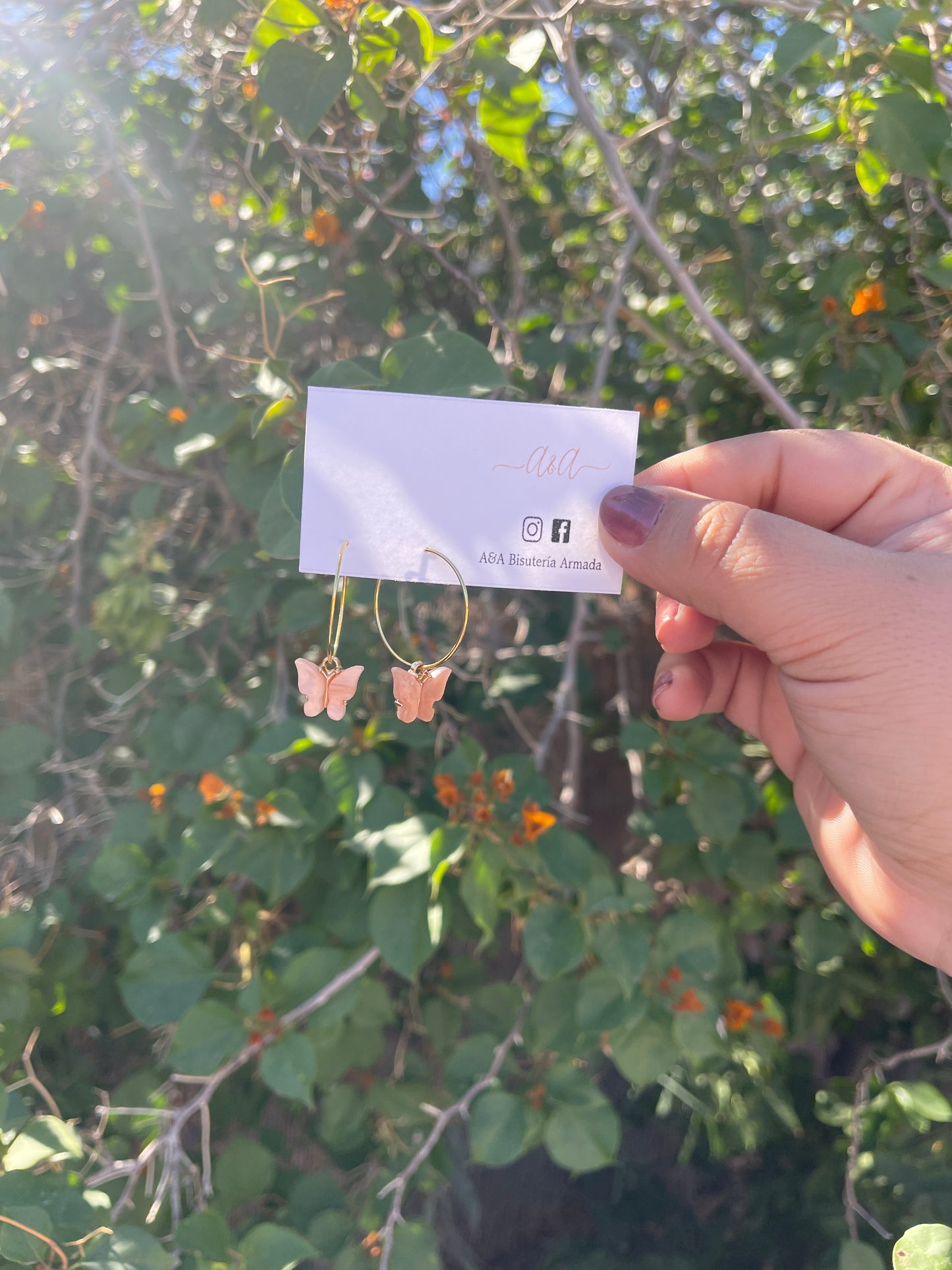 Peach Butterfly Hoop Earrings