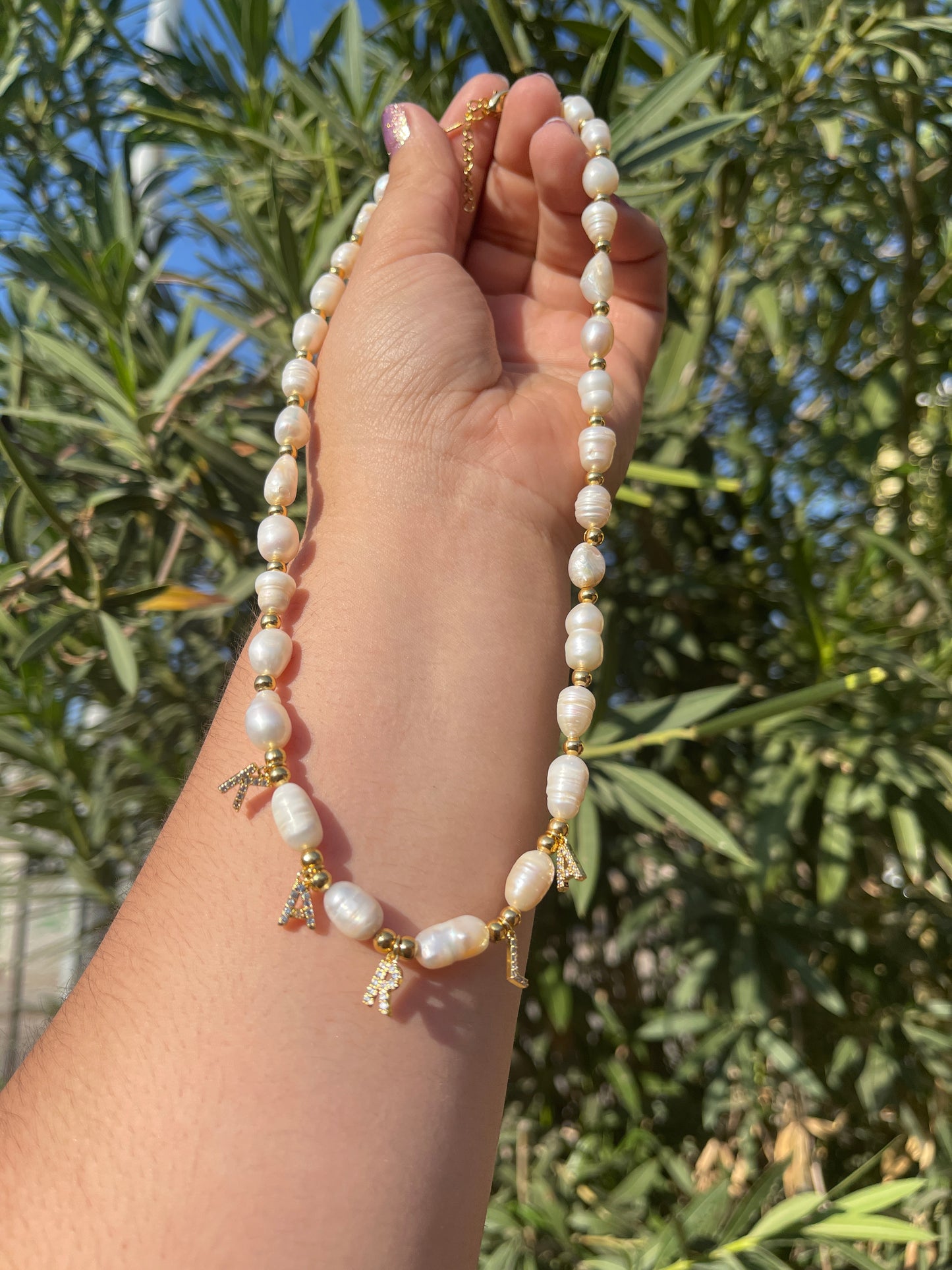 Pearl Name Necklace Zirconia Initial