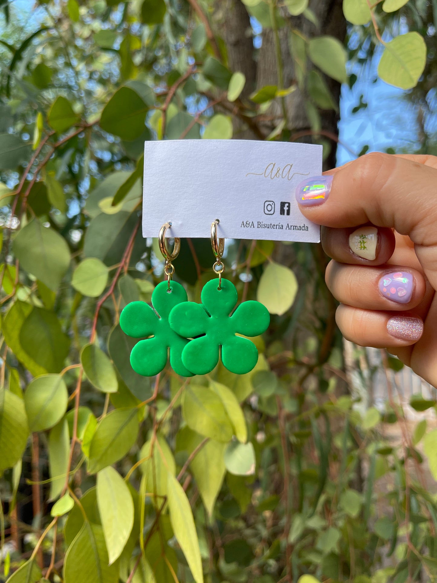 Green Clay Flower Earrings