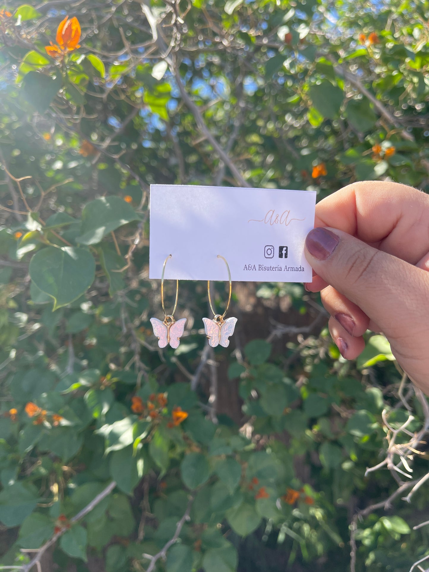 White Holo Butterfly Hoop Earrings
