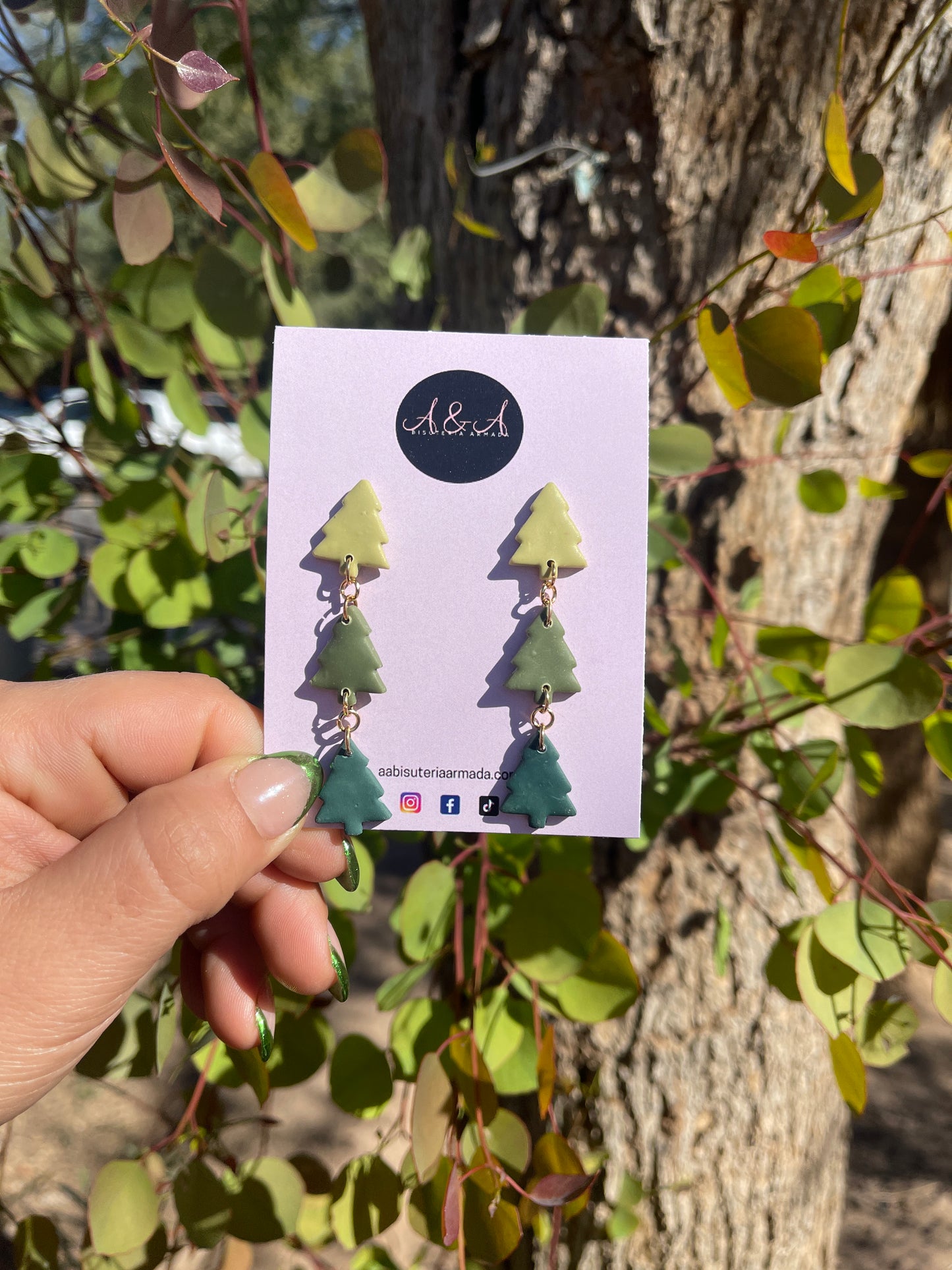 Green Christmas Tree Earrings