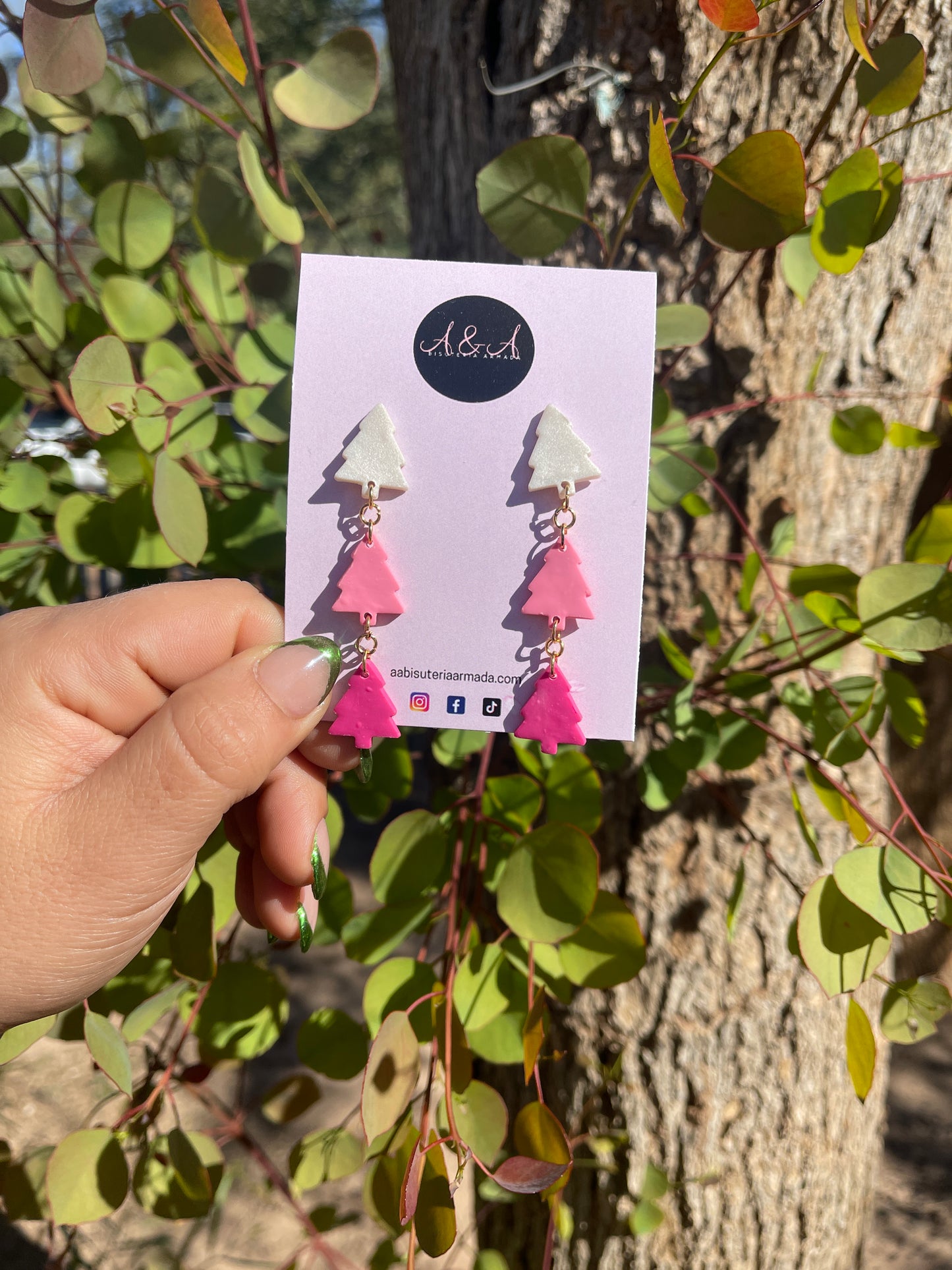 Pink Christmas Tree Earrings