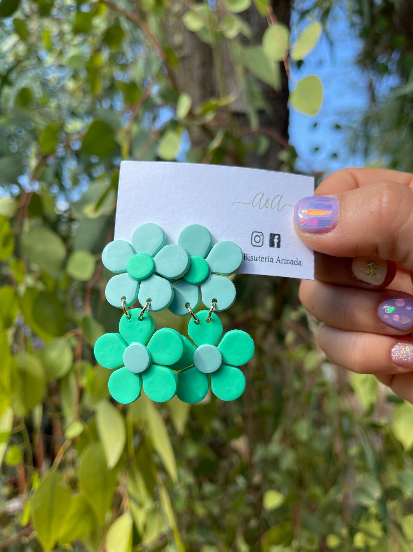 Mint Clay Flower Earrings