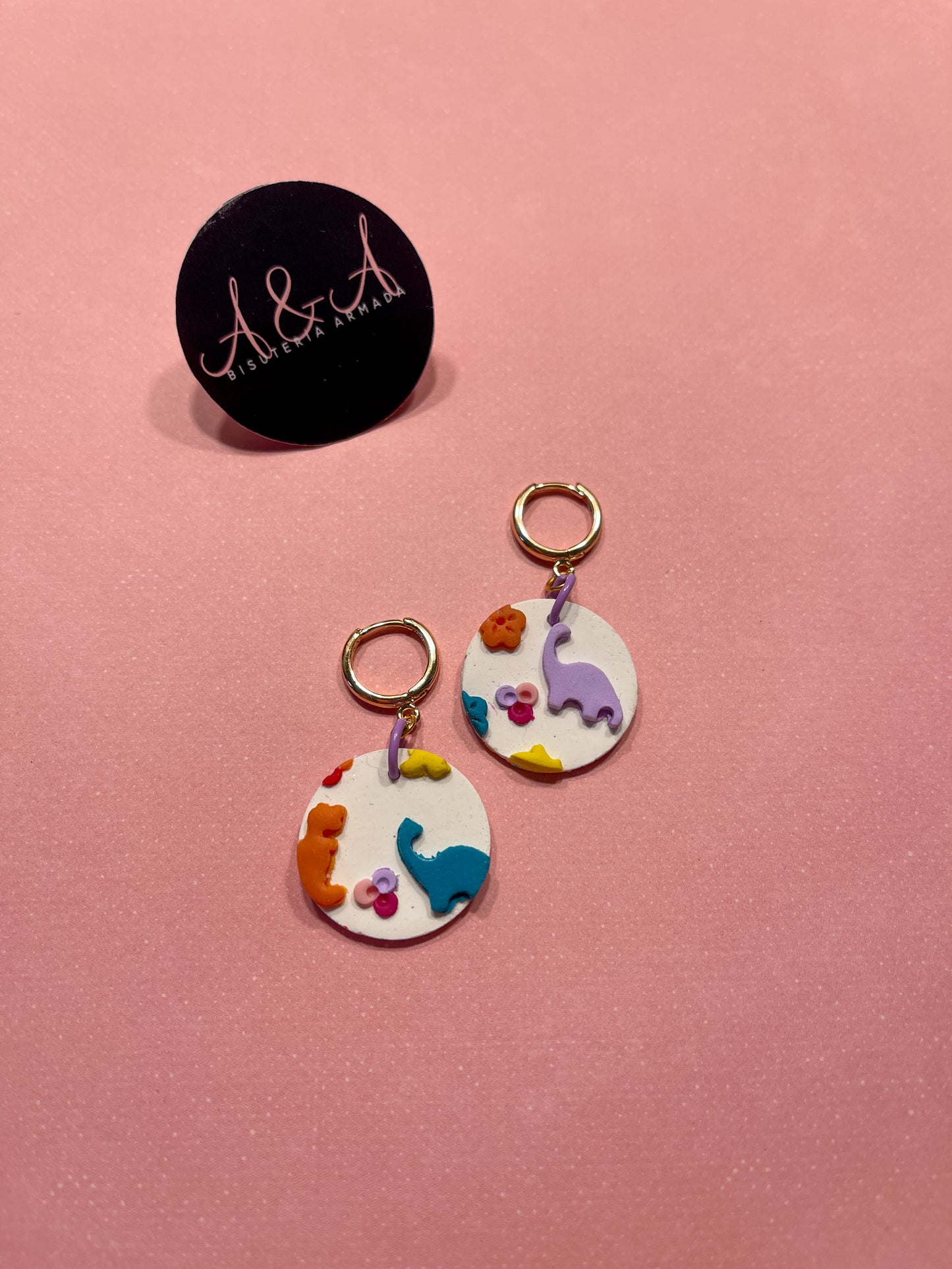 Dinosaur Rainbow Clay Earrings
