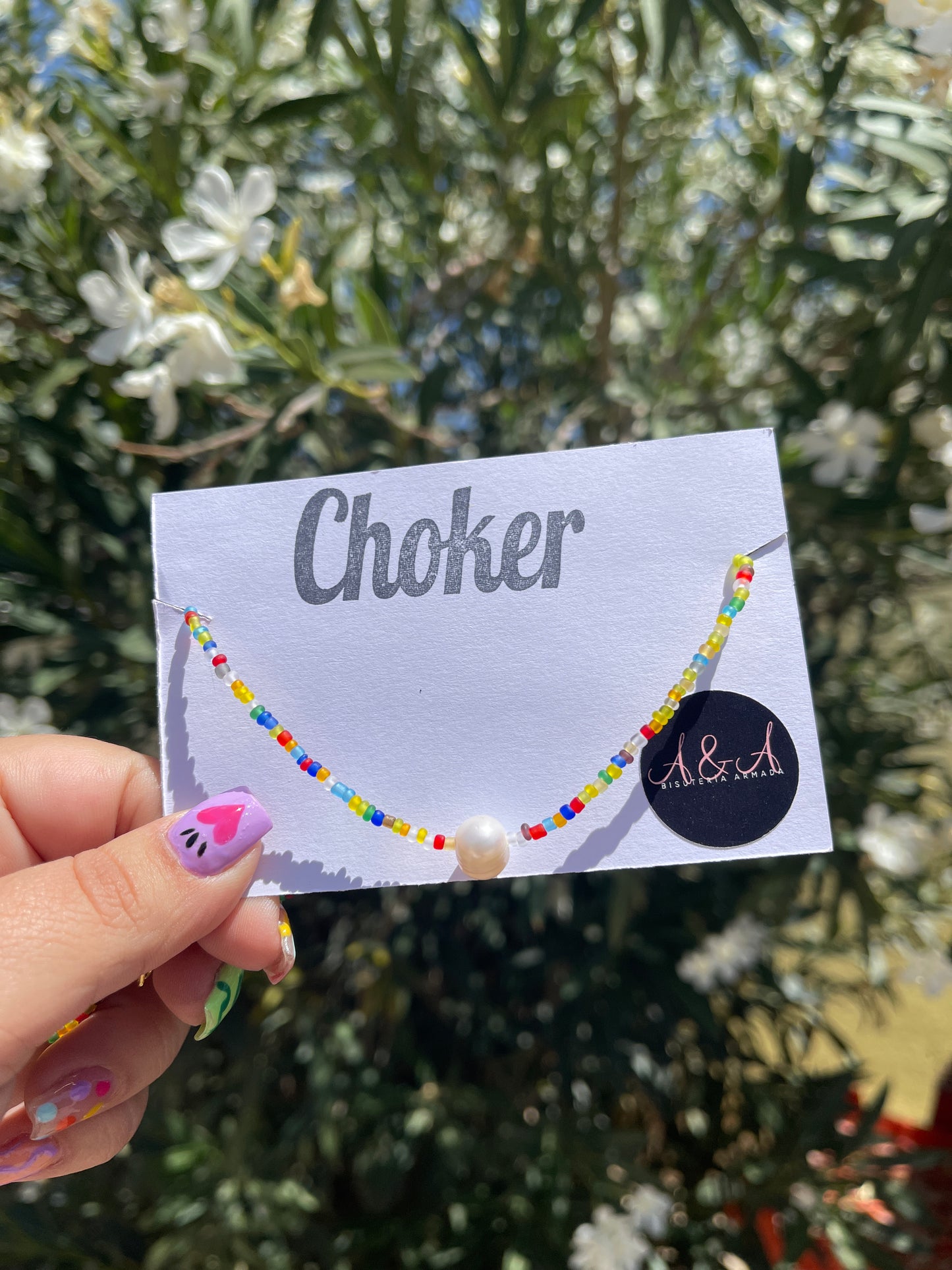 Pearl Choker Rainbow Beads