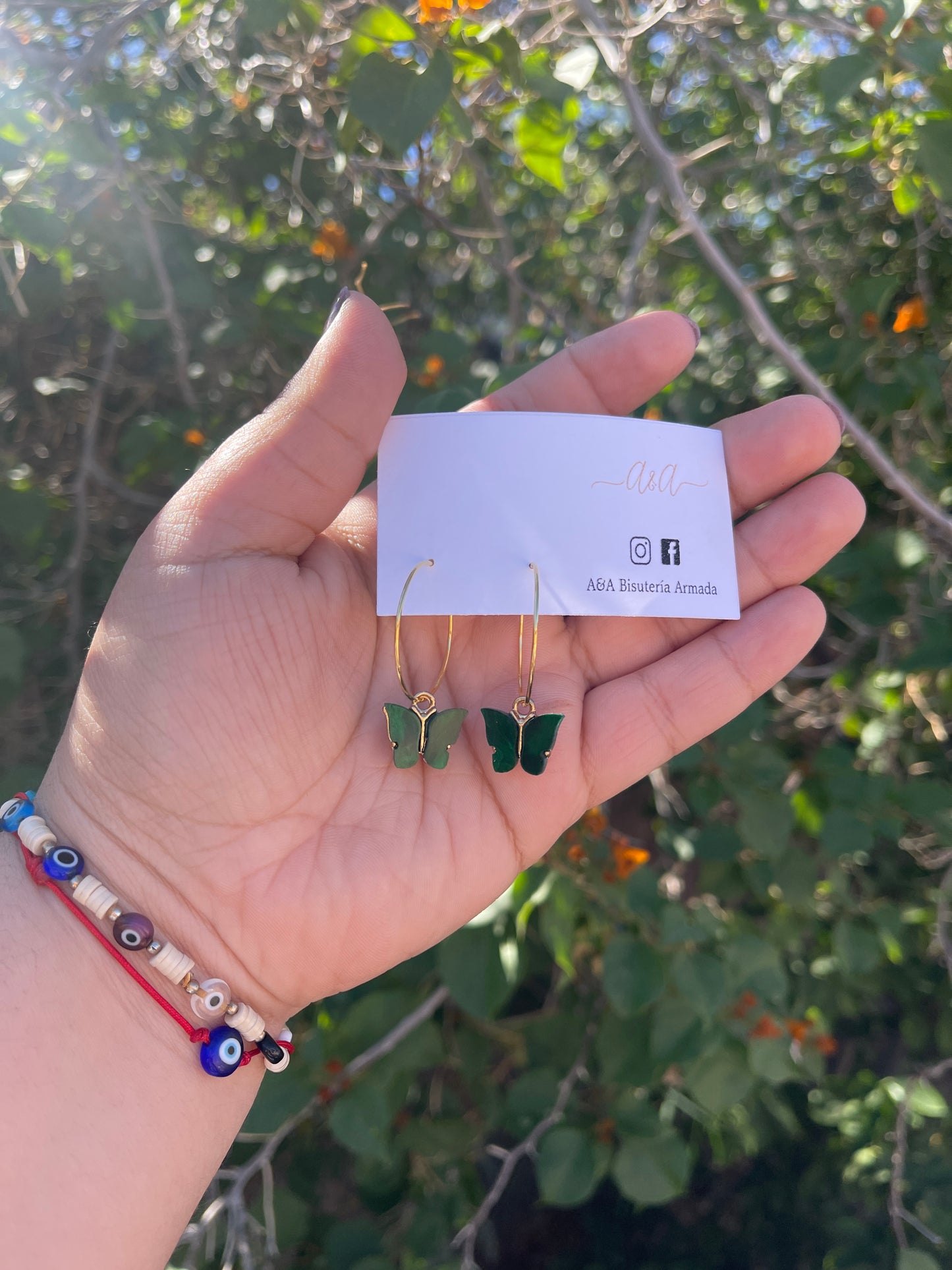 Green Butterfly Hoop Earrings