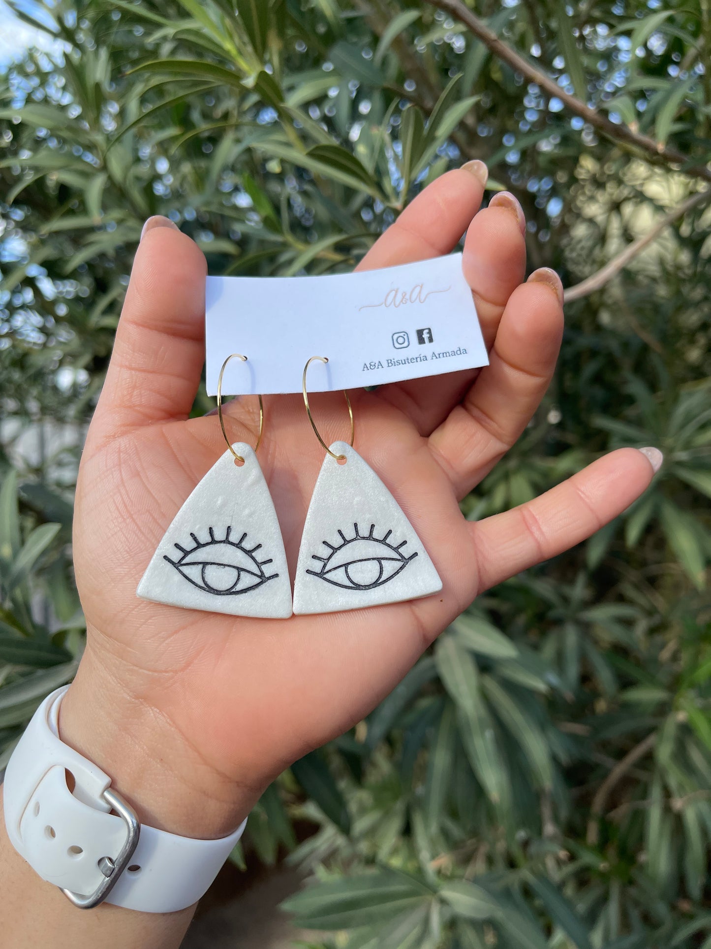 White Evil Eye Clay Earrings